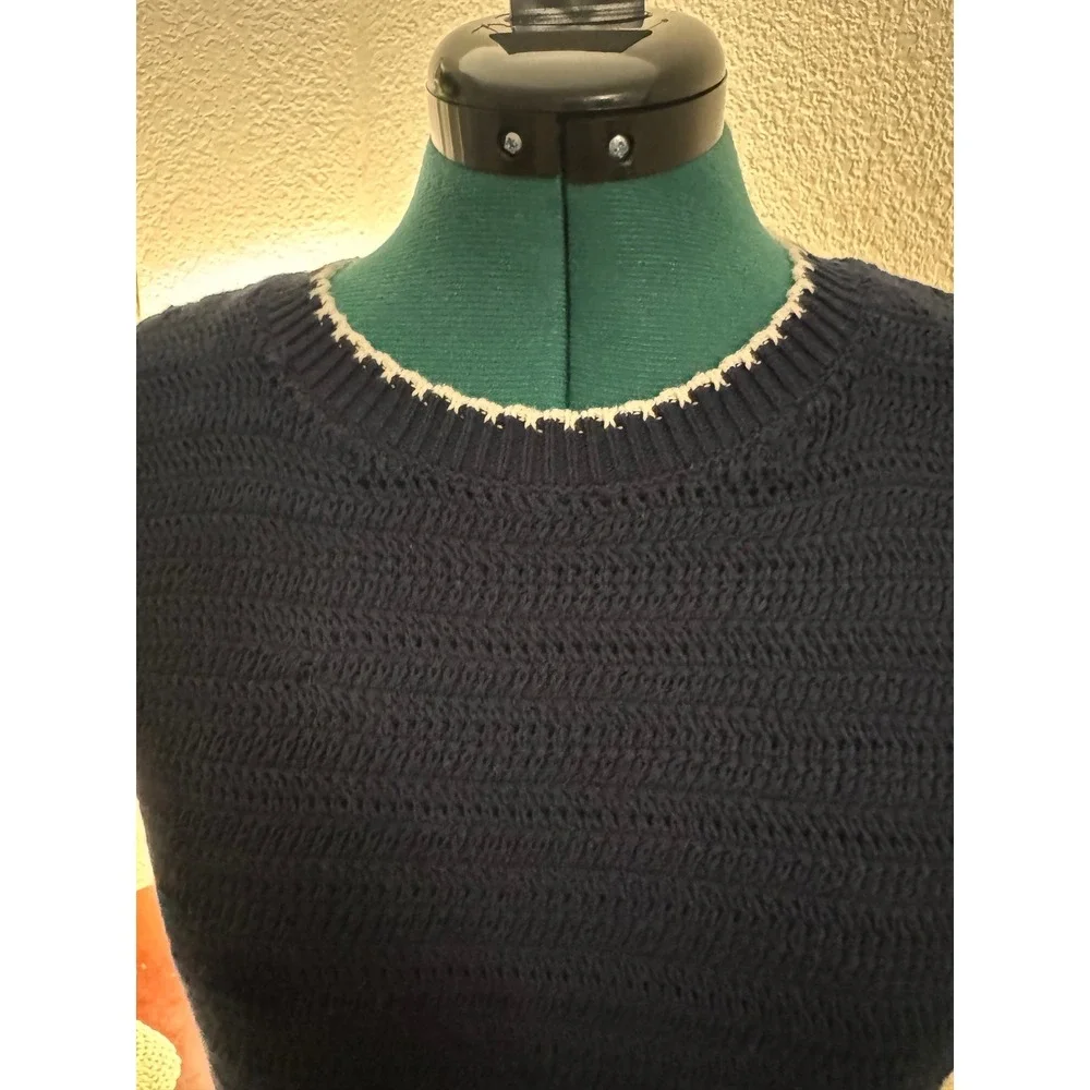 Abercrombie & Fitch Navy Knit Maxi Dress L White Contrast Trim Side Slits